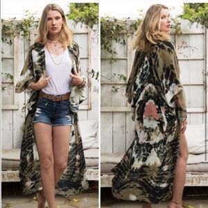 Olive & Pink Tye Dye Duster Kimono